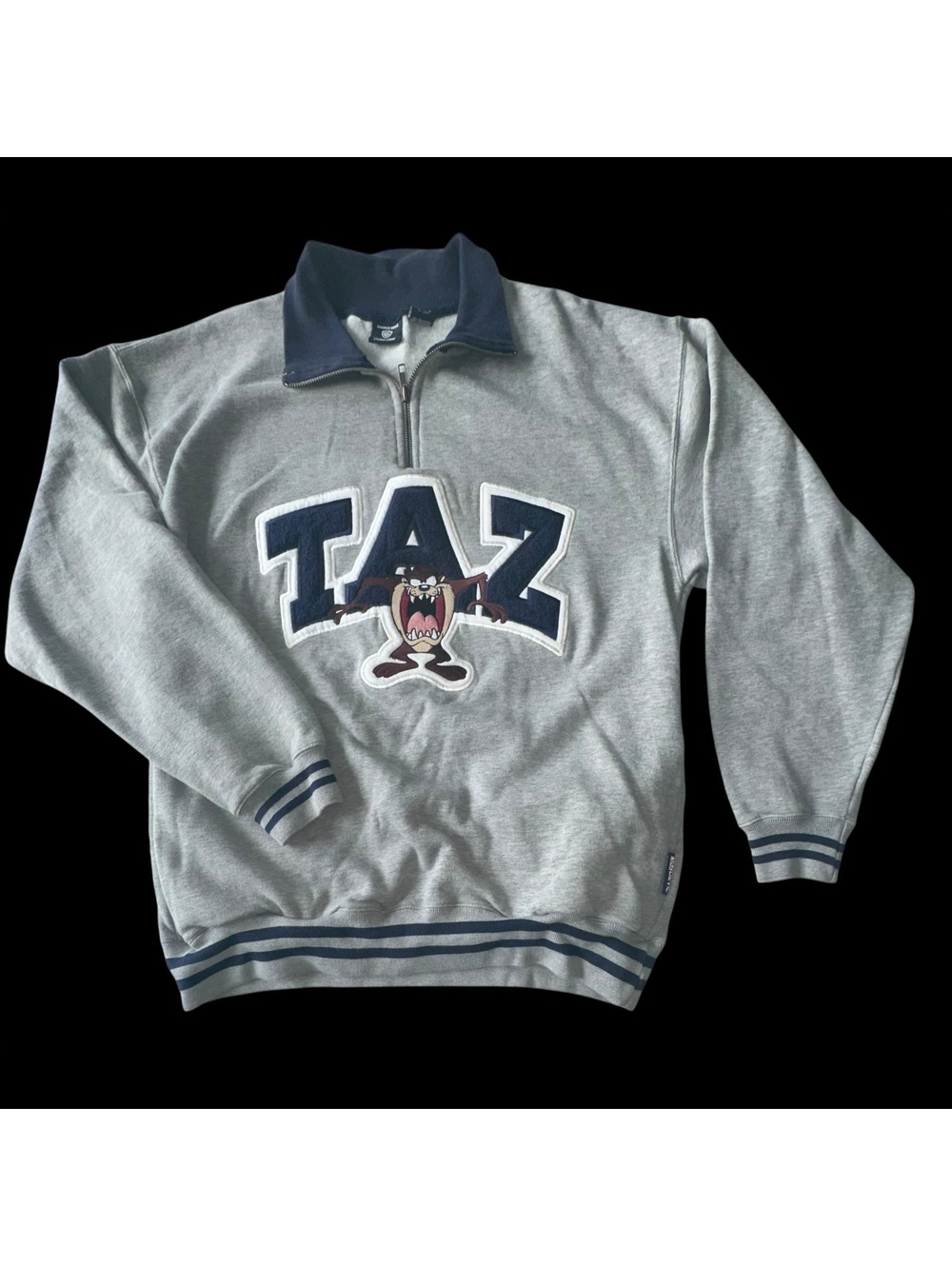 Vintage Warner Bros Studio Store Taz 1/4 Zip Sweatshirt Mens L Gray Looney Tune